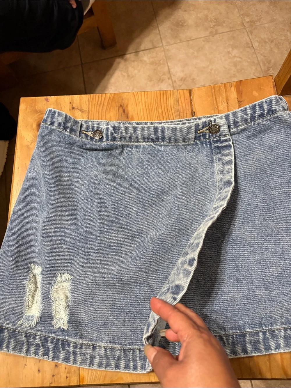 eesome Light Blue Denim Wrap Mini Skirt